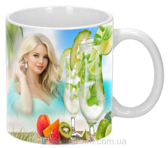 Кружка с фото морской пейзаж коктейли летний дизайн заказать