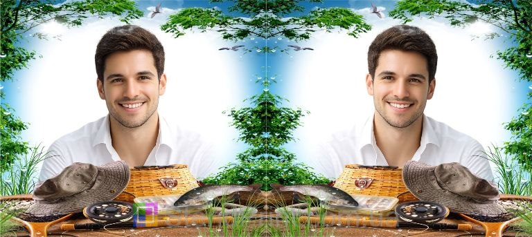 Чашка с фото рыбацкий стиль лес принадлежности рыбака заказать