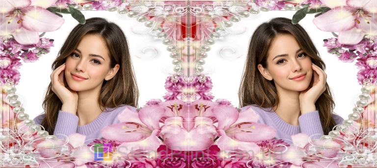 Кружка с фото для девушки с розовыми цветами заказать подарок