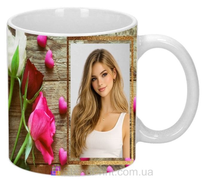Кружка з фото з трояндами для дівчини романтичний подарунок на день закоханих