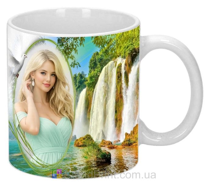 Чашка з фото красивого водоспаду, природа, фотоефект — замовити