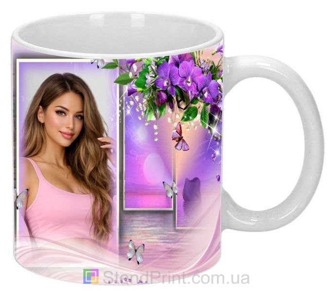 Кружка с фото закат и цветы со своим фото заказать