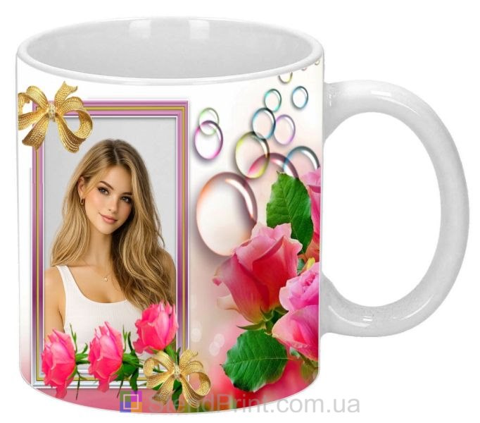 Кружка с фото для девушки с розами красивый подарок заказать
