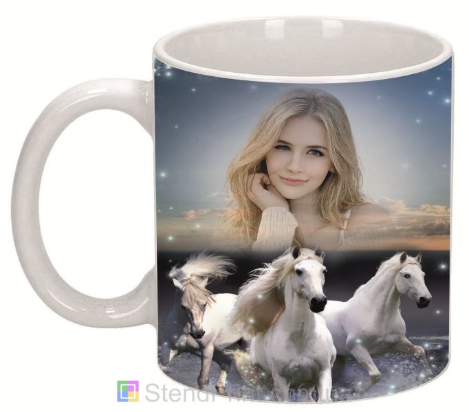 Кружка с фото белые лошади морское побережье заказать