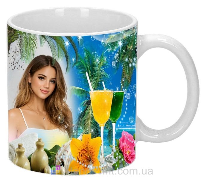 Чашка з фото морський фотоефект, коктейлі, пальми — замовити