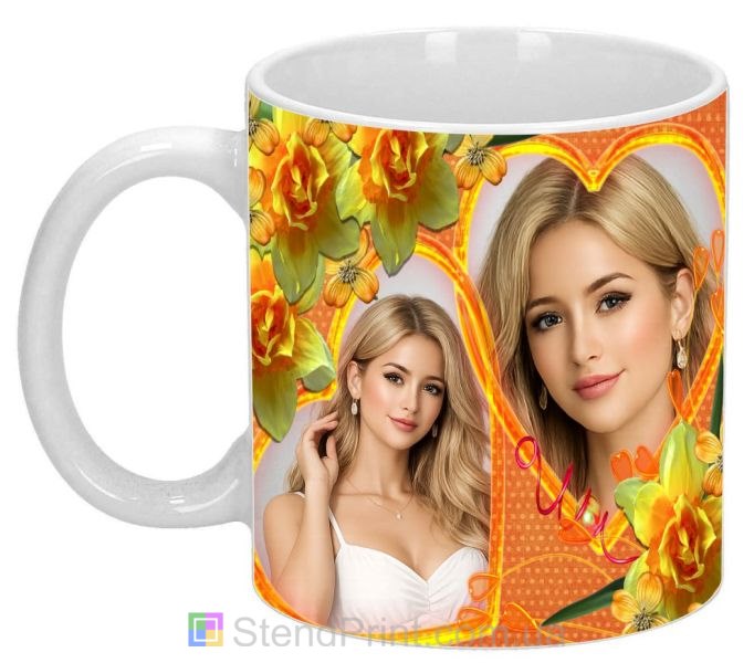 Чашка с фото для любимой с цветами и сердцем яркий романтический подарок заказать