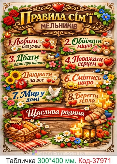 Табличка правила сім’ї з вашим прізвищем декор на стіну купити