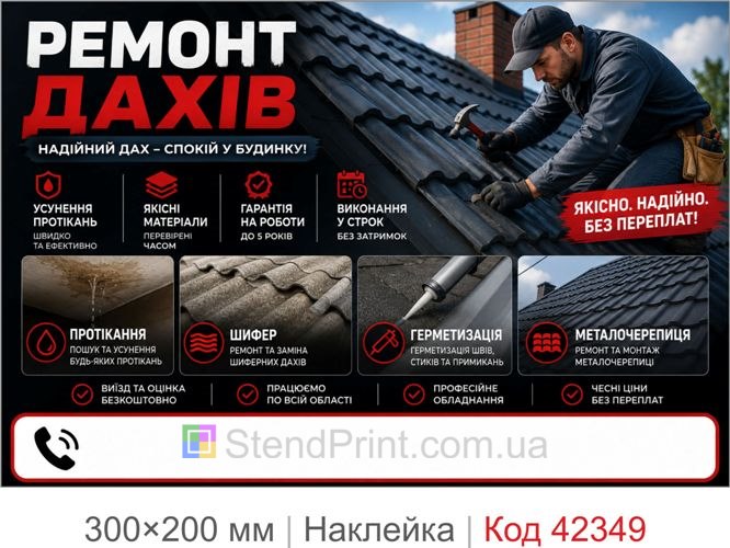 Наклейка ремонт дахів купити для реклами