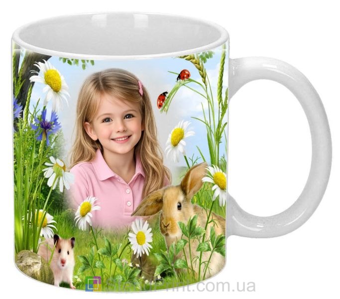 Кружка з фото кролик хом’ячок квіти галявина замовити